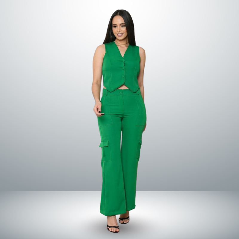 Conjunto Alfaiataria Feminino Calça Cargo E Colete {COMPRE 1 LEVE 2} + PRESENTE EXCLUSIVO