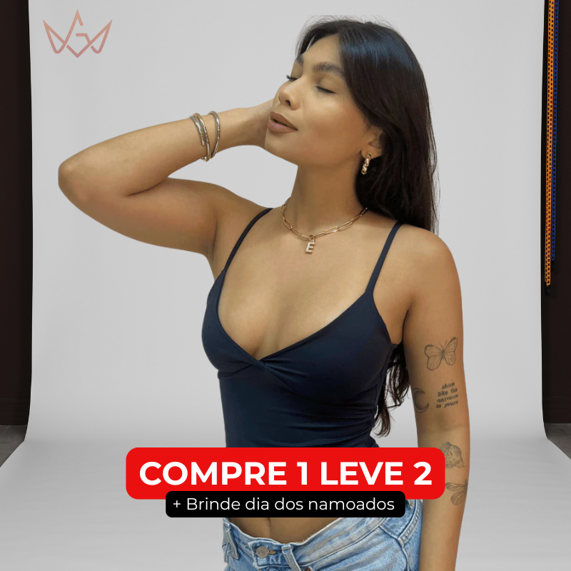 Top Cropped Glam V - Alça Fina e Decote Sensual [COMPRE 1 LEVE 2] + Brinde Dia dos Namorados